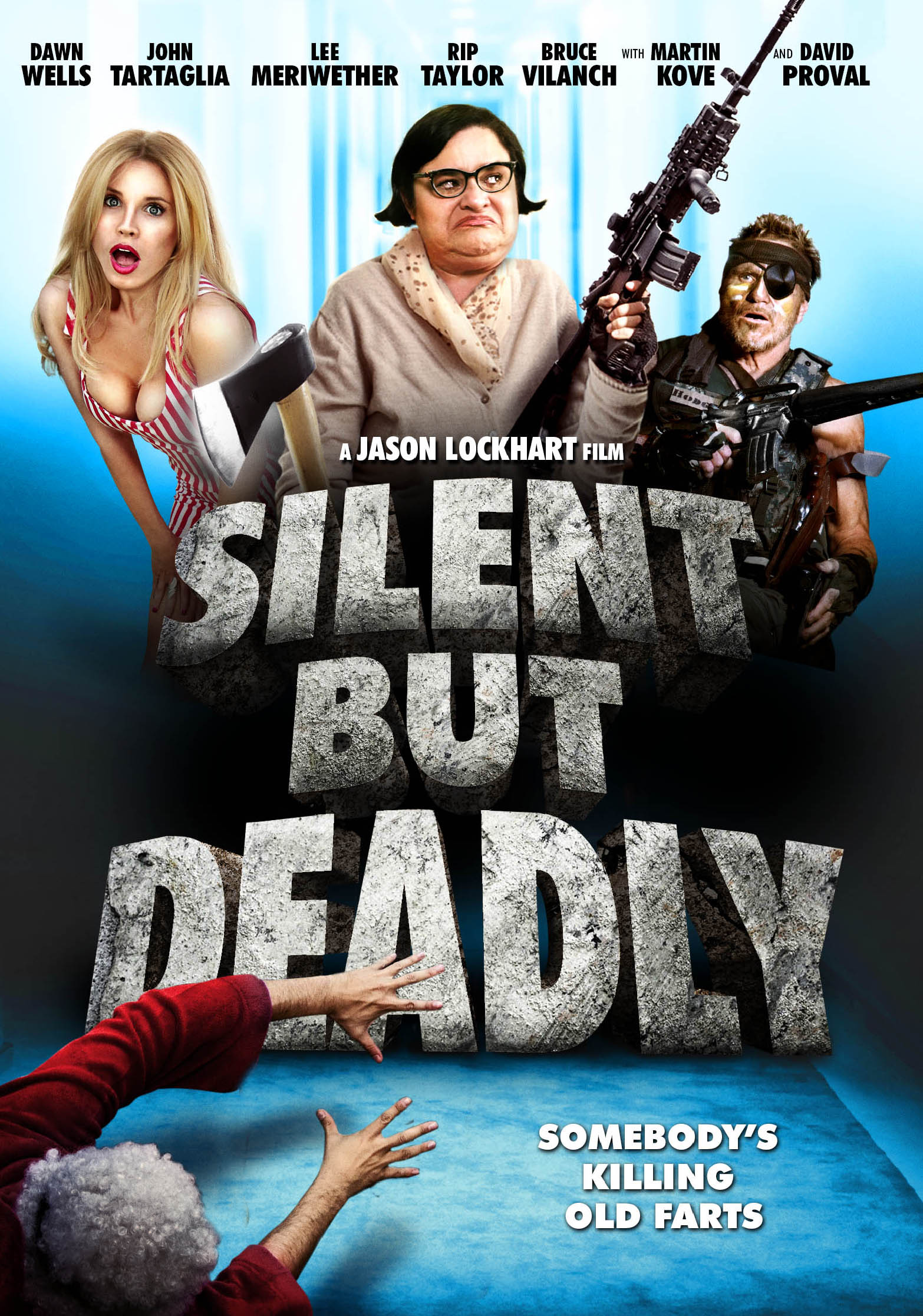Martin Kove, Lee Meriwether, David Proval, Rip Taylor, Bruce Vilanch, Dawn Wells and John Tartaglia in Silent But Deadly (2012)