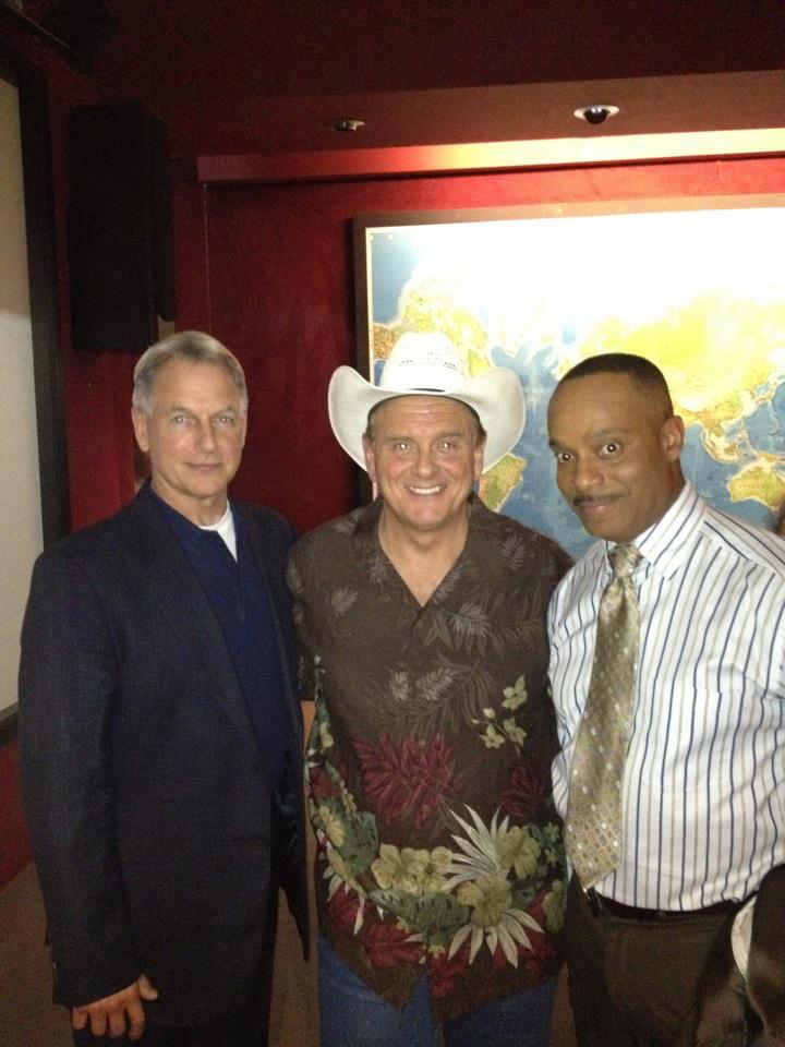 Robert Craighead, Mark Harmon and Rocky Carroll on the set of NCIS. Jan. 2012