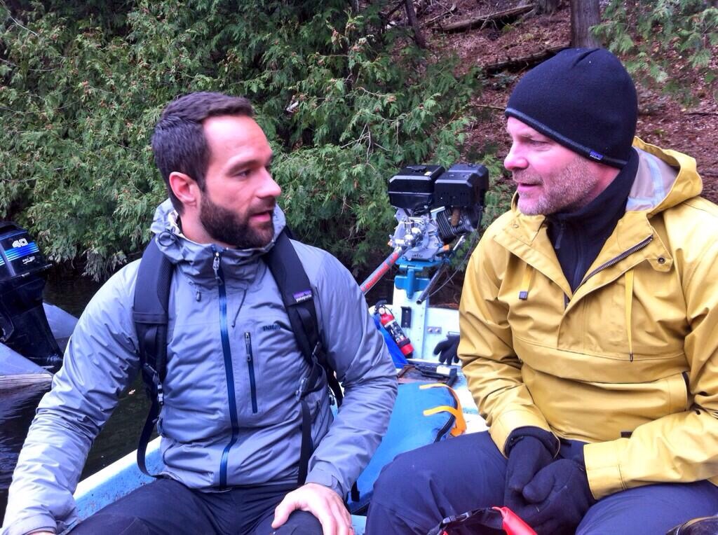 Still of Chris Diamantopoulos and Michael Cram on the set of Man Vs