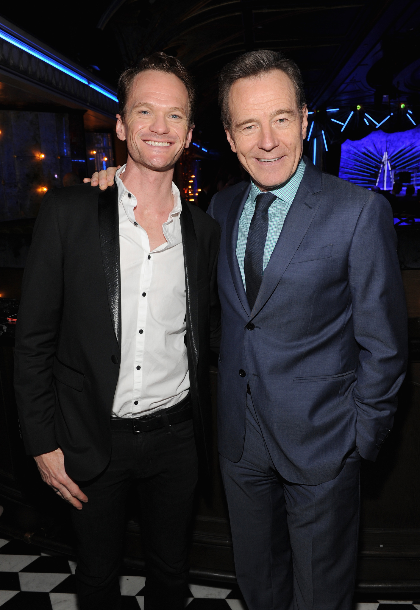 Actors Neil Patrick Harris and Bryan Cranston attend the 2014 Tony Honors Cocktail Party at the Paramount Hotel on June 2, 2014 in New York City.