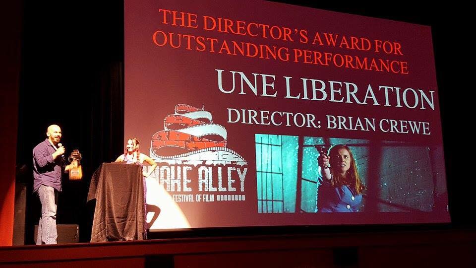 Brian Crewe winning the Best Director Award for UNE LIBÉRATION at the Snake Alley Festival of Film. 8/8/2015