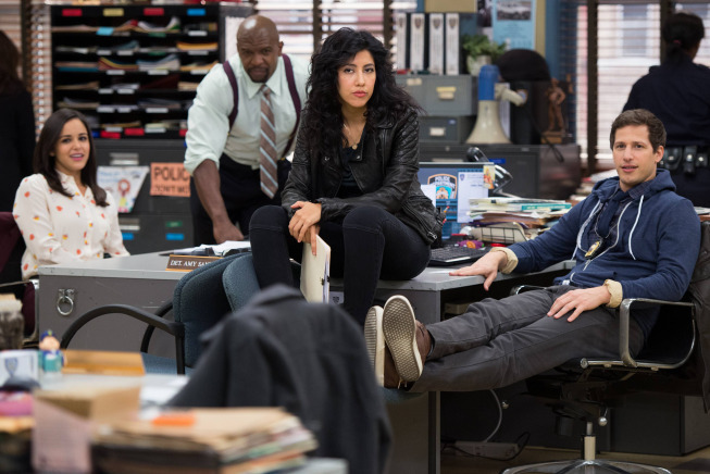 Still of Terry Crews, Melissa Fumero, Andy Samberg and Stephanie Beatriz in Brooklyn Nine-Nine (2013)