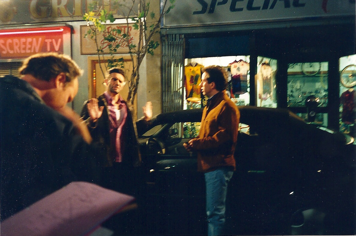 Anthony Crivello with Jerry Seinfeld on set.