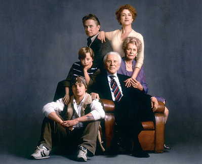 (left to right) Cameron Douglas, Rory Culkin, Michael Douglas, Kirk Douglas, Bernadette Peters, Diana Douglas