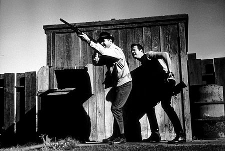 Jackie Cooper and Robert Culp skeet shooting, 1961.