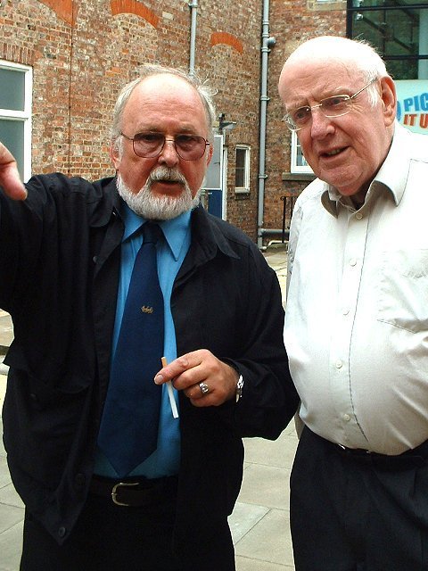 Director Mervyn Cumming rehearses a scene from 'Tanner' with actor Frank Williams.