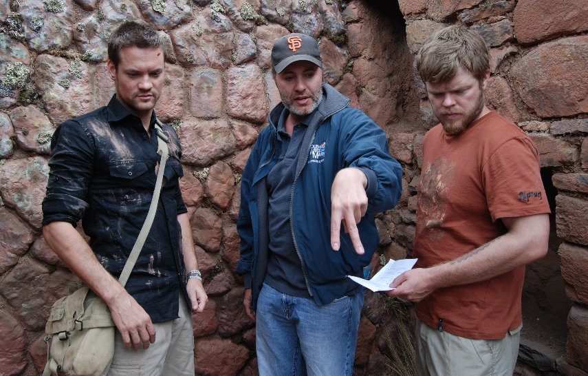 Director Terry Cunningham on set with Shane West (Jack Wilder) and Elden Henson (Gordon) El Dorado Temple Of The Sun Cusco, Peru