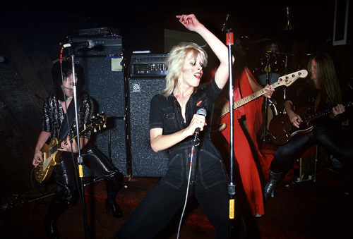 The Runaways (Joan Jett, Cherie Currie, Jackie Fox, Lita Ford) performing at CBGB in New York City on August 2, 1976