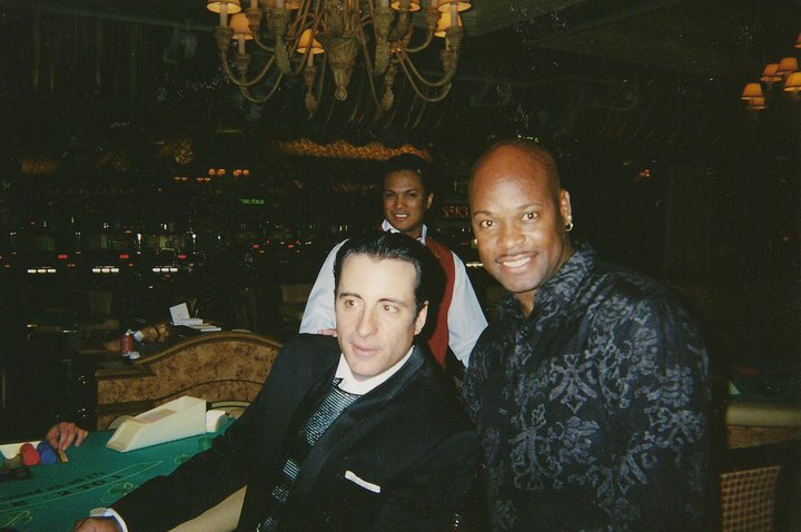 Chucky Currie on the set of Oceans 11 with Andy Garcia