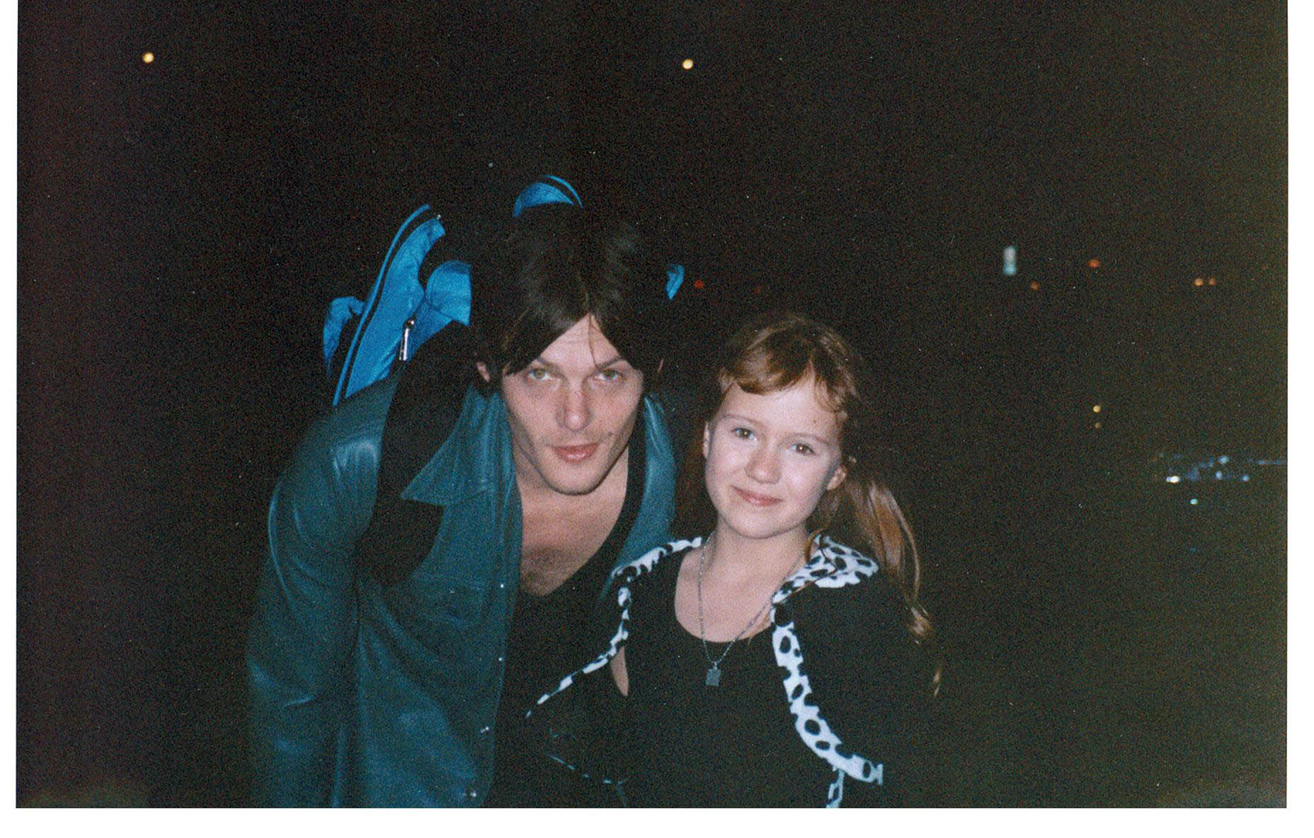 Aria Noelle Curzon with Norman Reedus on set filming Bruce Wagner's 