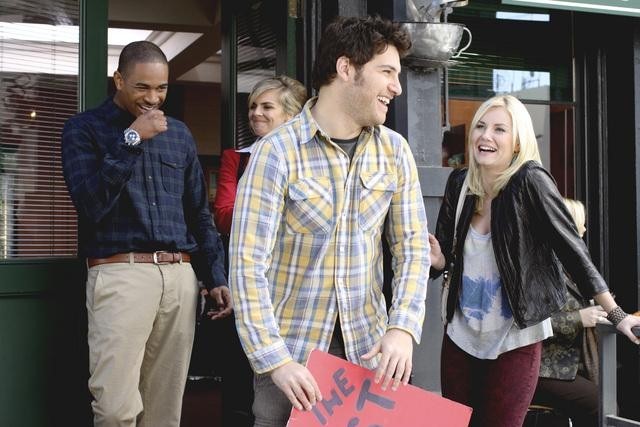 Still of Elisha Cuthbert, Damon Wayans Jr., Adam Pally and Eliza Coupe in Happy Endings (2011)