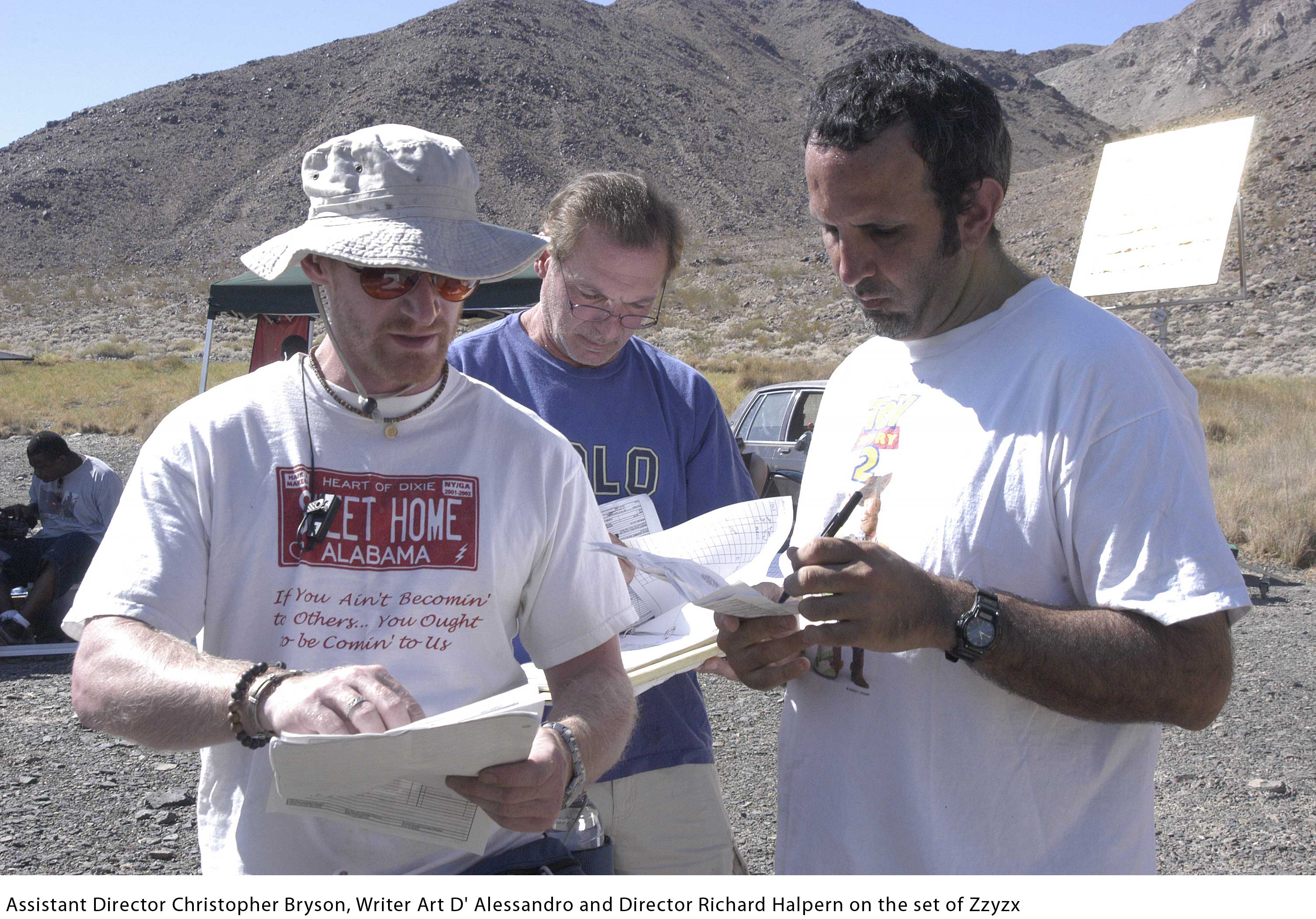 Christopher Bryson, AD, Art, and Director Richard Halpern, out on Zzyzx Rd. in the Mojave.