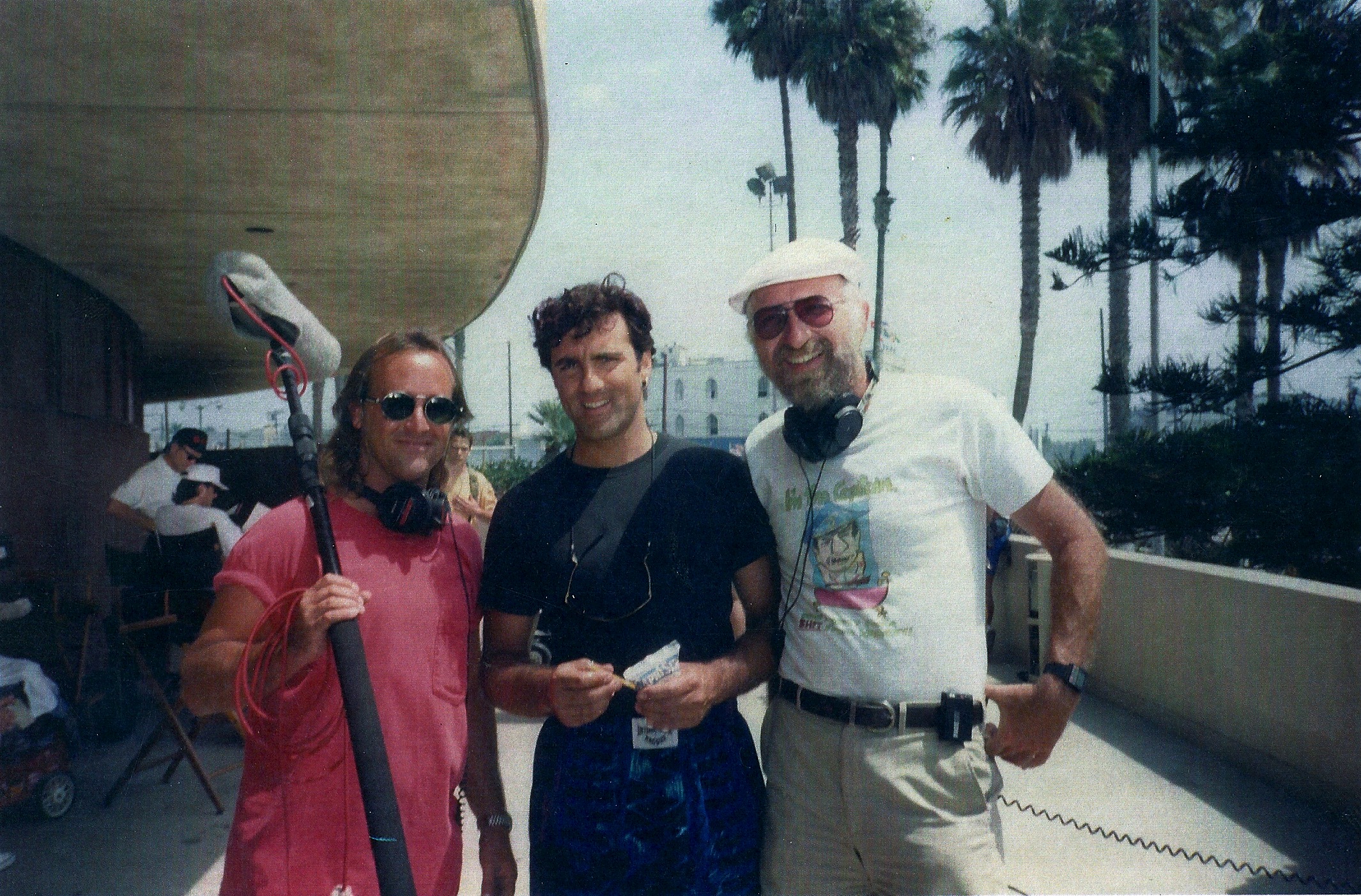 Actor Richard D'Alessandro in between the sound boys on the set of Lou Diamond Phillips 
