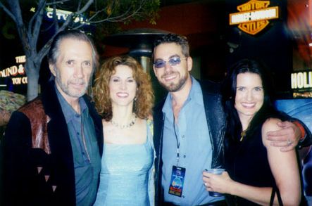 Brent Roske with David Carradine, Coco D'Este, and Kate Clarke at the Hollywood Charities Foundation launch party