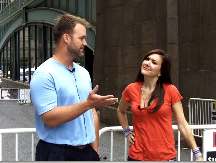 David Ross and Nadia Dajani in an episode of Caught Off Base with Nadia.