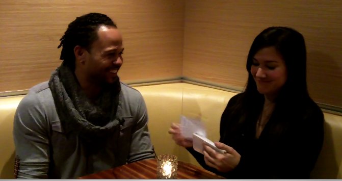 Coco Crisp and Nadia Dajani in an episode of Caught Off Base With Nadia.