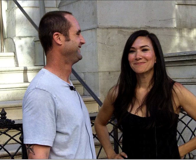 Adam Kennedy and Nadia Dajani in an episode of Caught Off Base With Nadia.