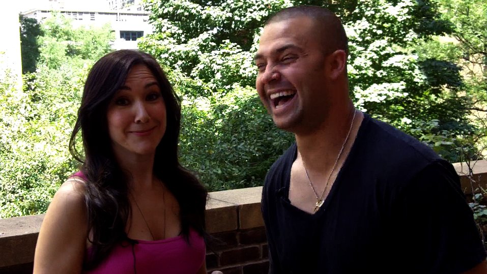 Nadia Dajani and Nick Swisher from an episode of Caught Off Base With Nadia.