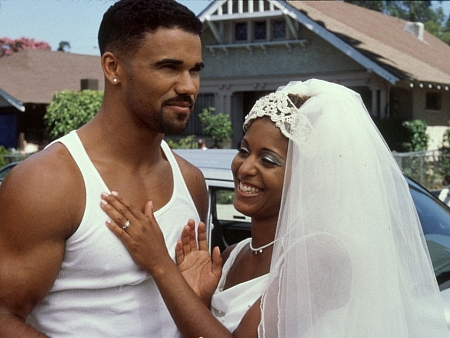 Terry (Shemar Moore) and fiancée BeBe (Susan Dalian) work out pre-wedding jitters