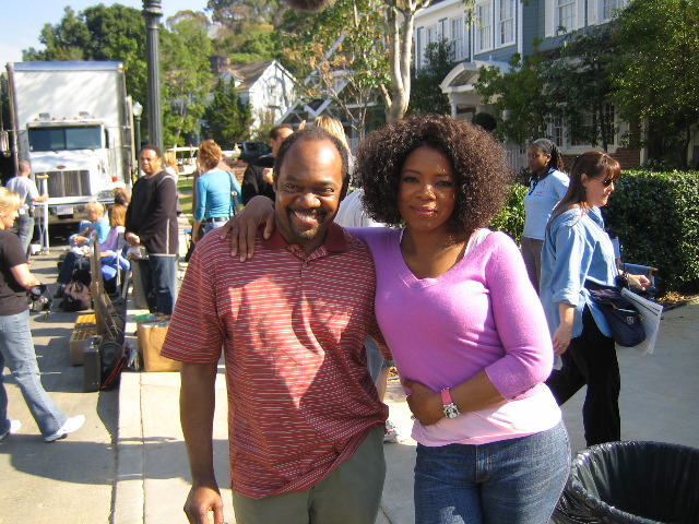 Gregg & Oprah on the set of DESPERATE HOUSEWIVES. Gregg plays Oprah's Husband on Wisteria Lane.