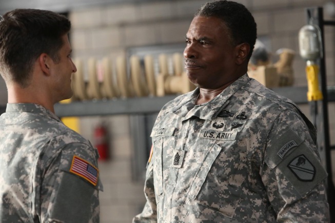 Still of Keith David and Parker Young in Enlisted (2014)