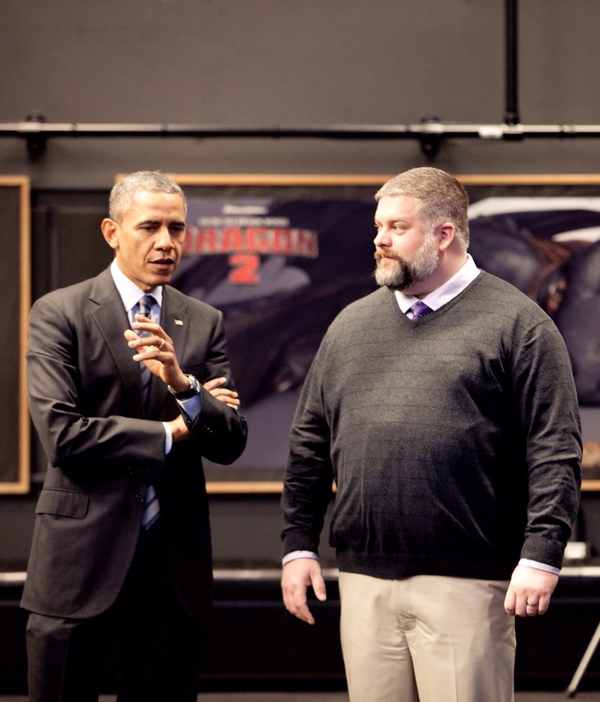 President Obama and Dean DeBlois during the President's visit to Dreamworks Animation, 11-26-13