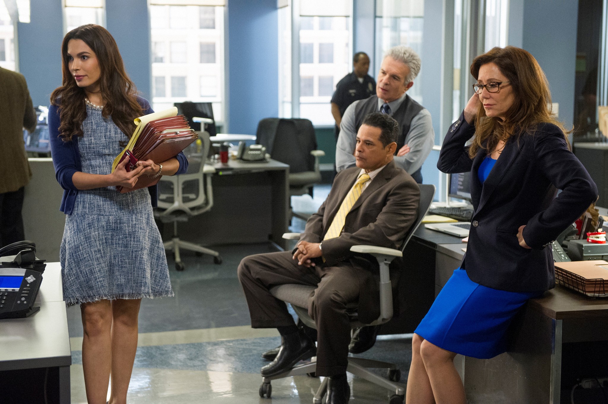 Still of Mary McDonnell, Raymond Cruz, Tony Denison and Nadine Velazquez in Major Crimes (2012)