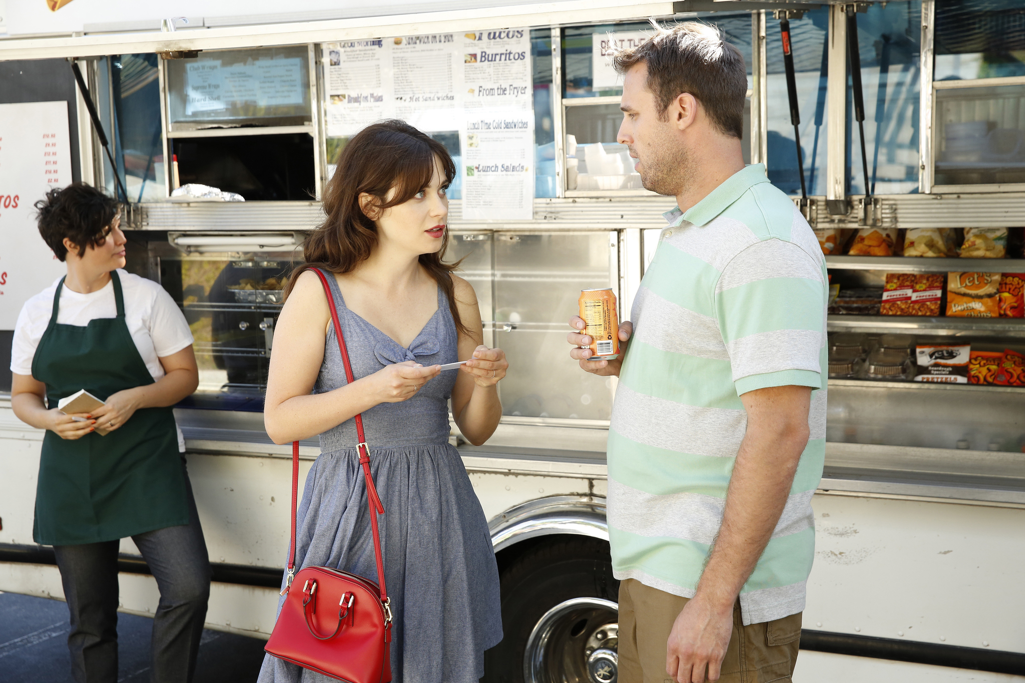Still of Zooey Deschanel and Chris Witaske in New Girl (2011)