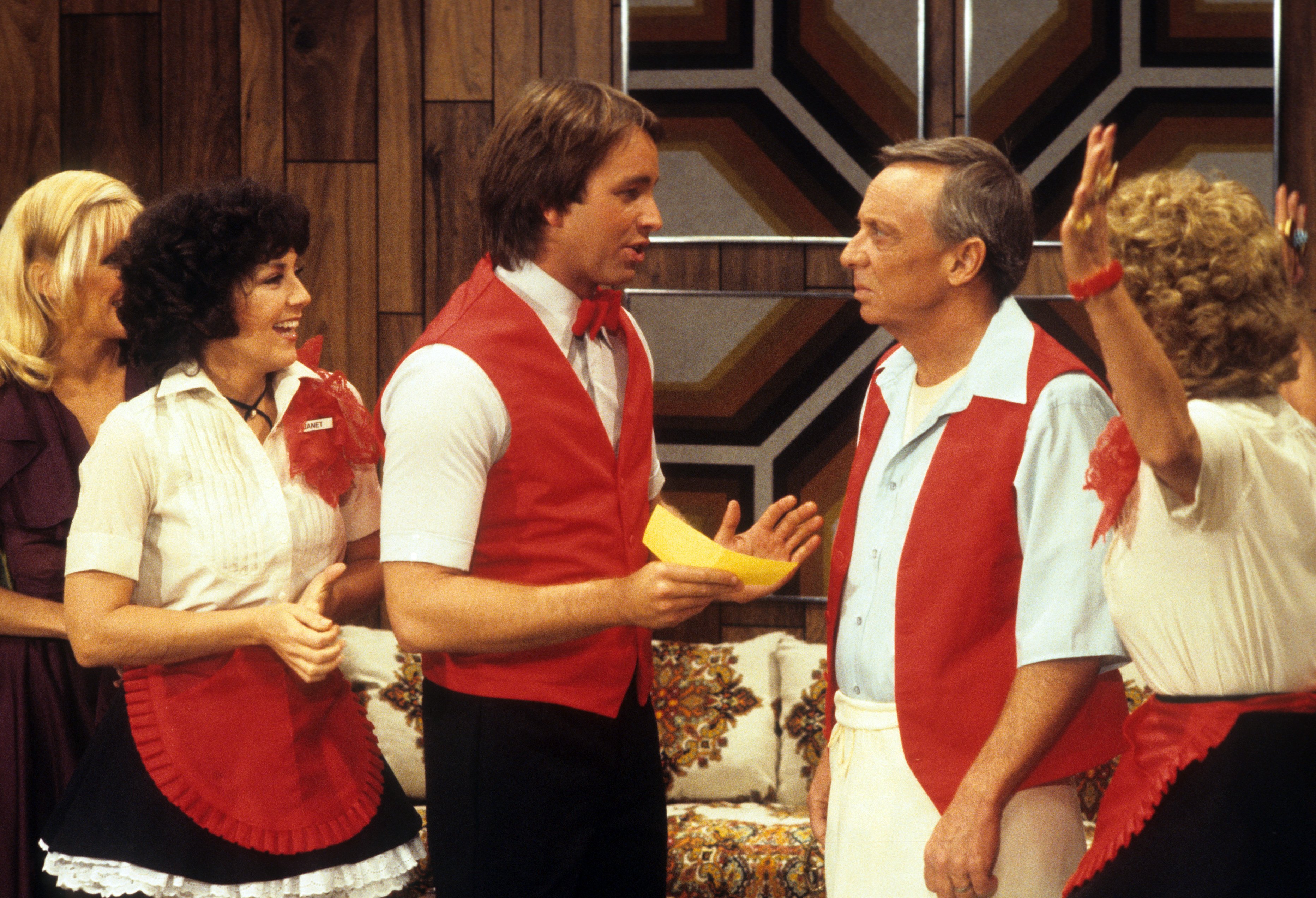 Still of John Ritter, Norman Fell, Suzanne Somers, Joyce DeWitt and Audra Lindley in Three's Company (1977)