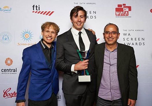 Broken's Producer/Writer Brett Dowson, winner WA Screen Award for Best Student Film with Director Cody Cameron-Brown and Executive Producer Franco Di Chiera