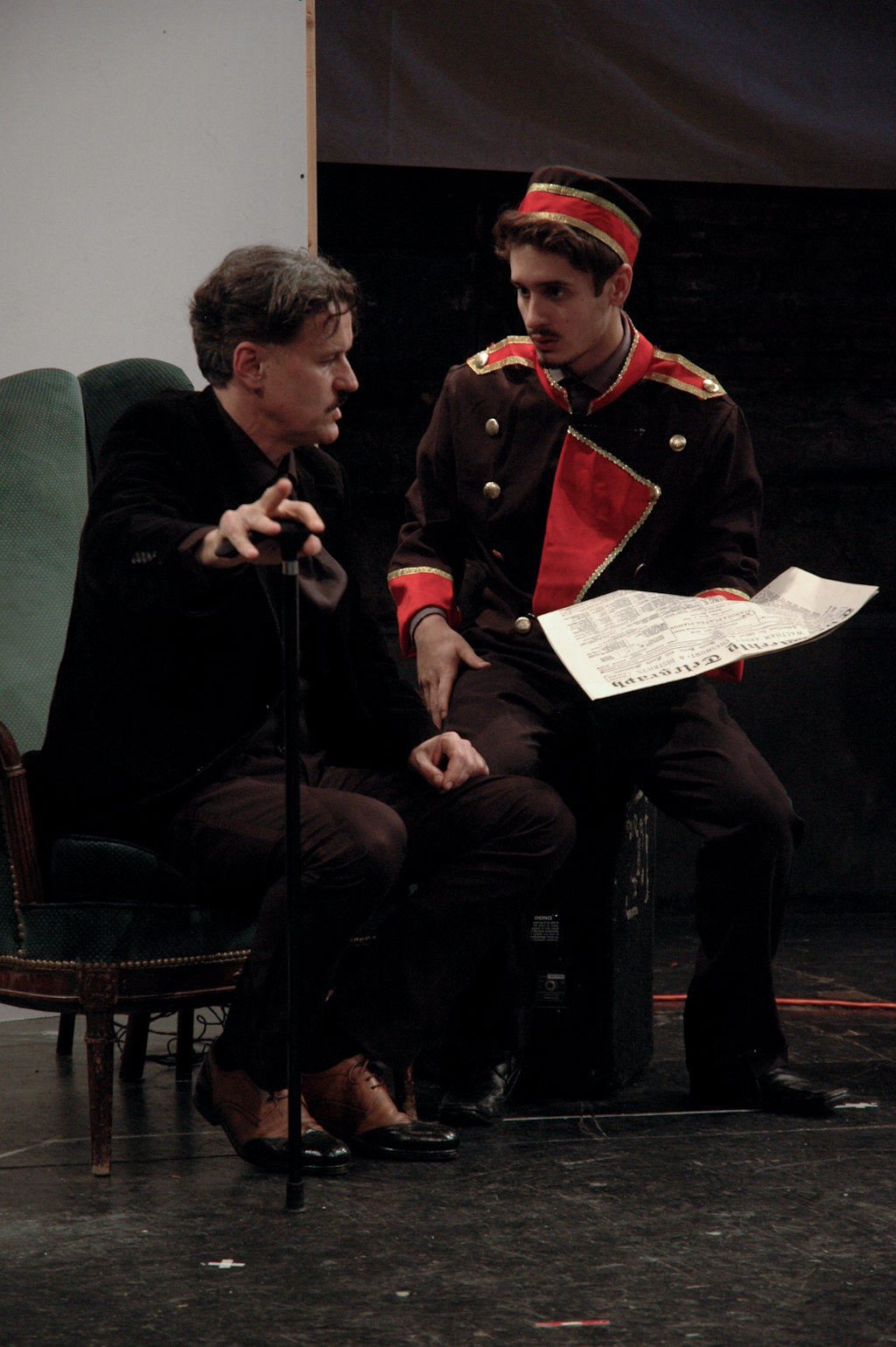 Jack Dimich as Nikola Tesla and Luka Mijatovic as Luka in TESLA, written by Sheri Graubert, directed by Sanja Bestic. Theatre 80 St. Marks, New York. May 23rd thru June 8th 2013.