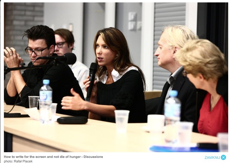 Catherine di Napoli speaks on the screenwriting panel at the American Film Festival in Wroclaw, Poland.