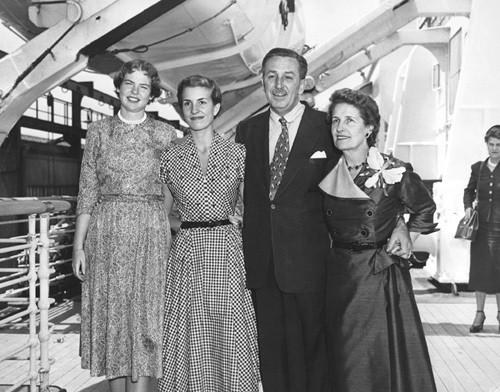Walt Disney, with wife and daughters aboard the Queen Mary, early 1950s