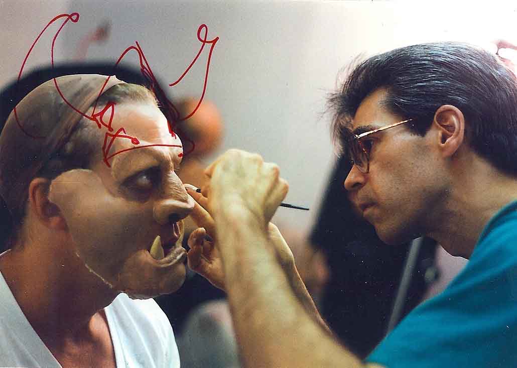 John Dods applying prosthetics to Terrance Mann in 1990 for 