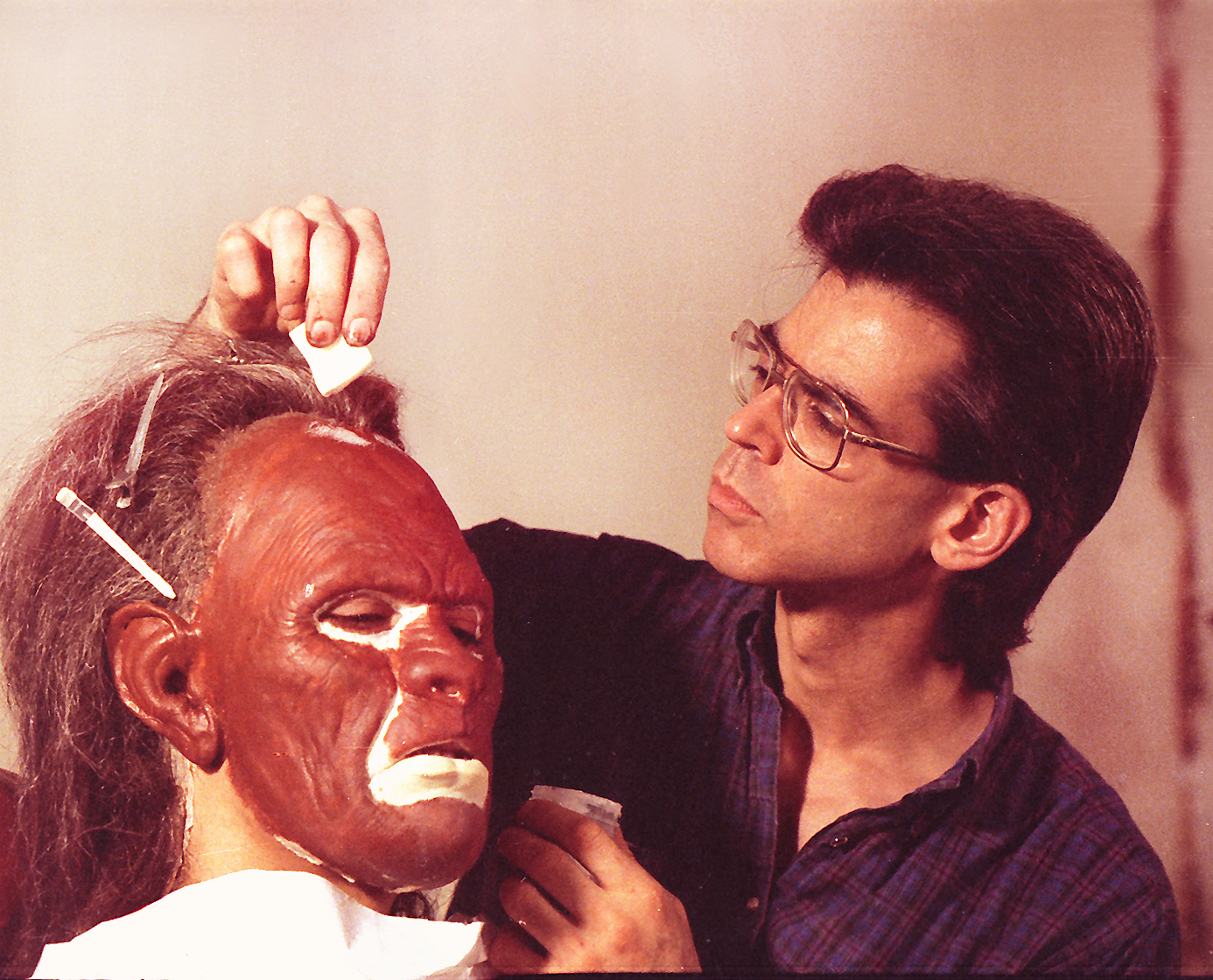 John Dods applies his prosthetic makeup created for 