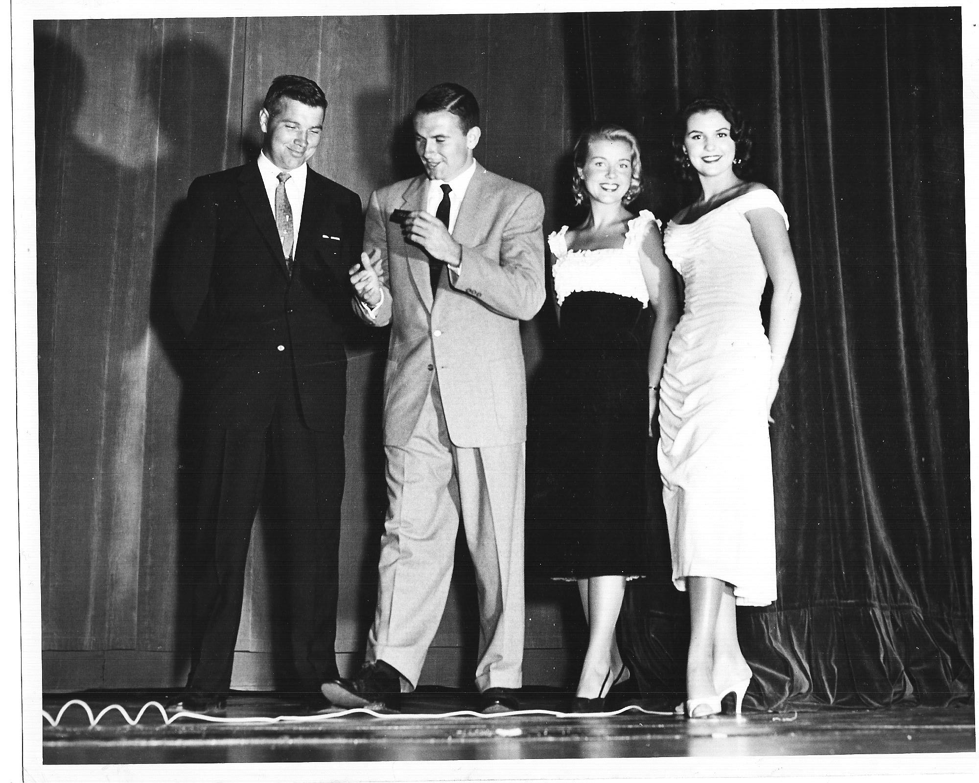 Chicago Press Photographers' Reggie Dombeck,Miss Photoflash 1955 with Diane Danniggelis,Miss Photoflash Chicago 1956; Detroit Tigers Frank House, Bob Miller on 1956 USO Korea/Japan Tour