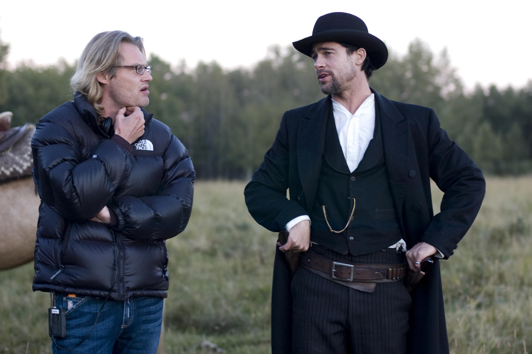 Still of Brad Pitt and Andrew Dominik in The Assassination of Jesse James by the Coward Robert Ford (2007)