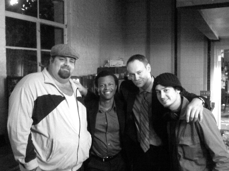 James Bannon as Shorty, Phil LaMarr as Joe, Sean Donnellan as Tyson, and Jeremy Hogan as Razor Clam on the set of 