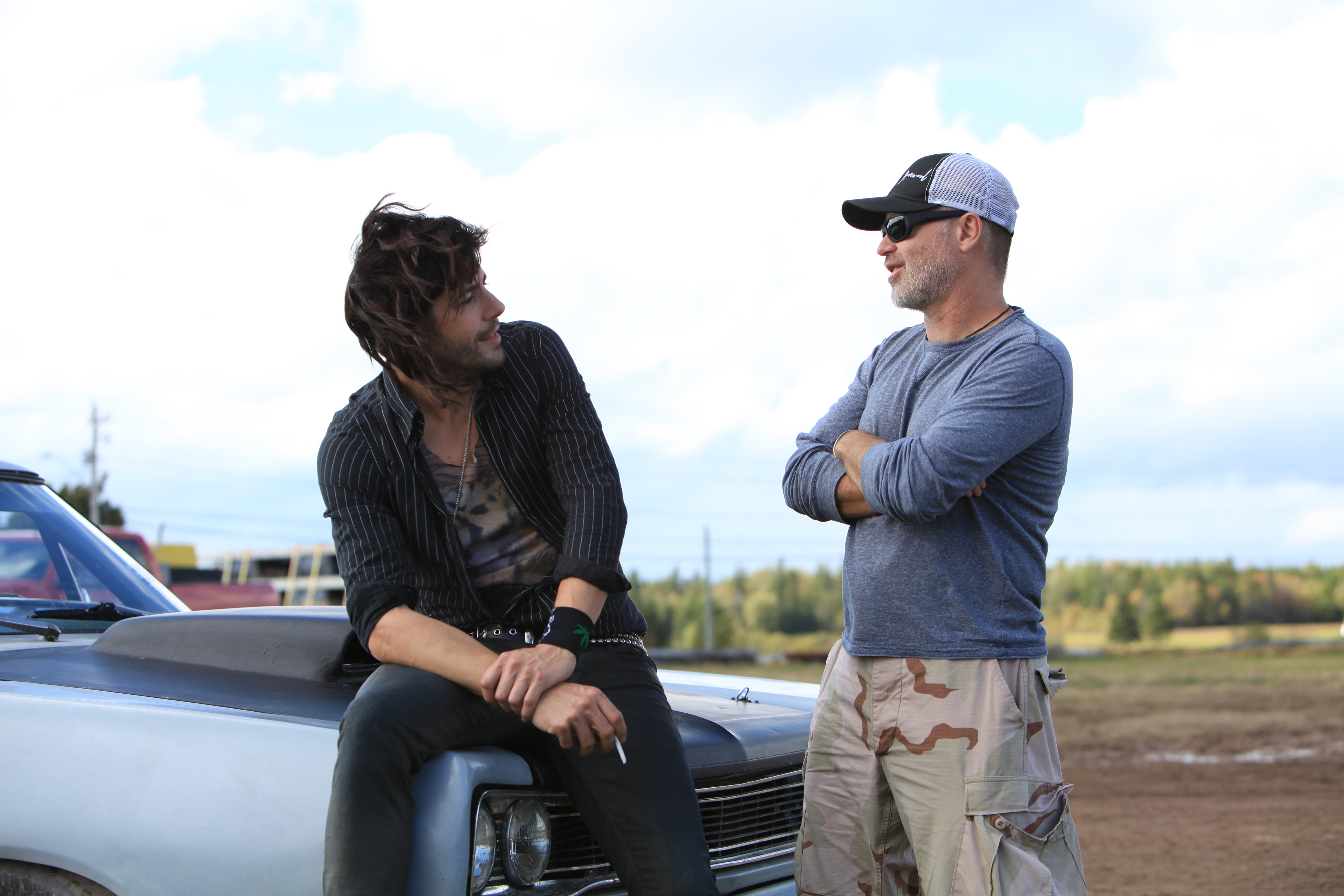 With actor Pierre-Yves Cardinal on the set of Le Clan.