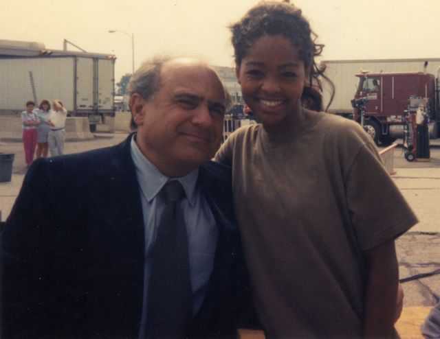 Danny DeVito and Anthonia Kitchen on the set of Renaissance Man.