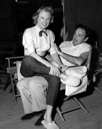 June Allyson and Dir. Gordon Douglas on the set of 