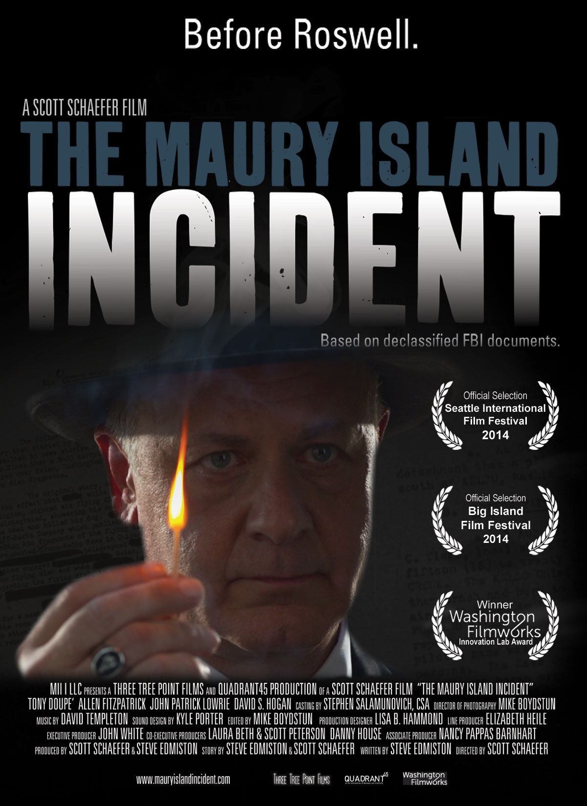 Tony Doupe, John Patrick Lowrie, Steve Edmiston, Michael Boydstun, David S. Hogan, Scott Schaefer, Elizabeth Heile and Laura Beth Peterson in The Maury Island Incident (2014)