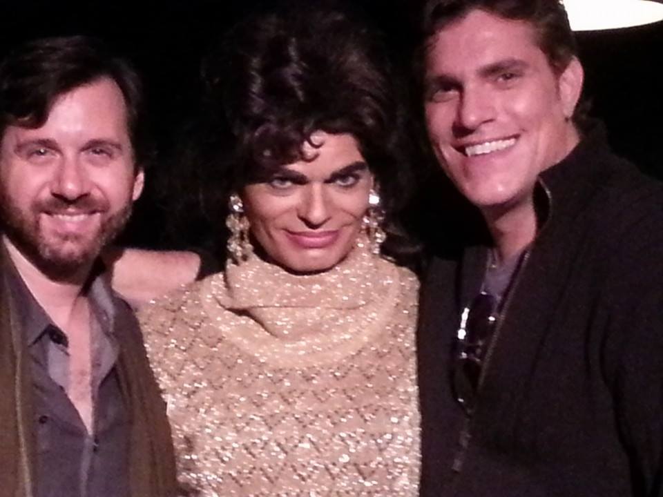 actors Robert Glen Decker, John Downey III (as Joan Crawford in THE ROAD TO BABY JANE), and John W. McLaughlin on stage post show at the San Pedro Theatre Club (11/24/13).