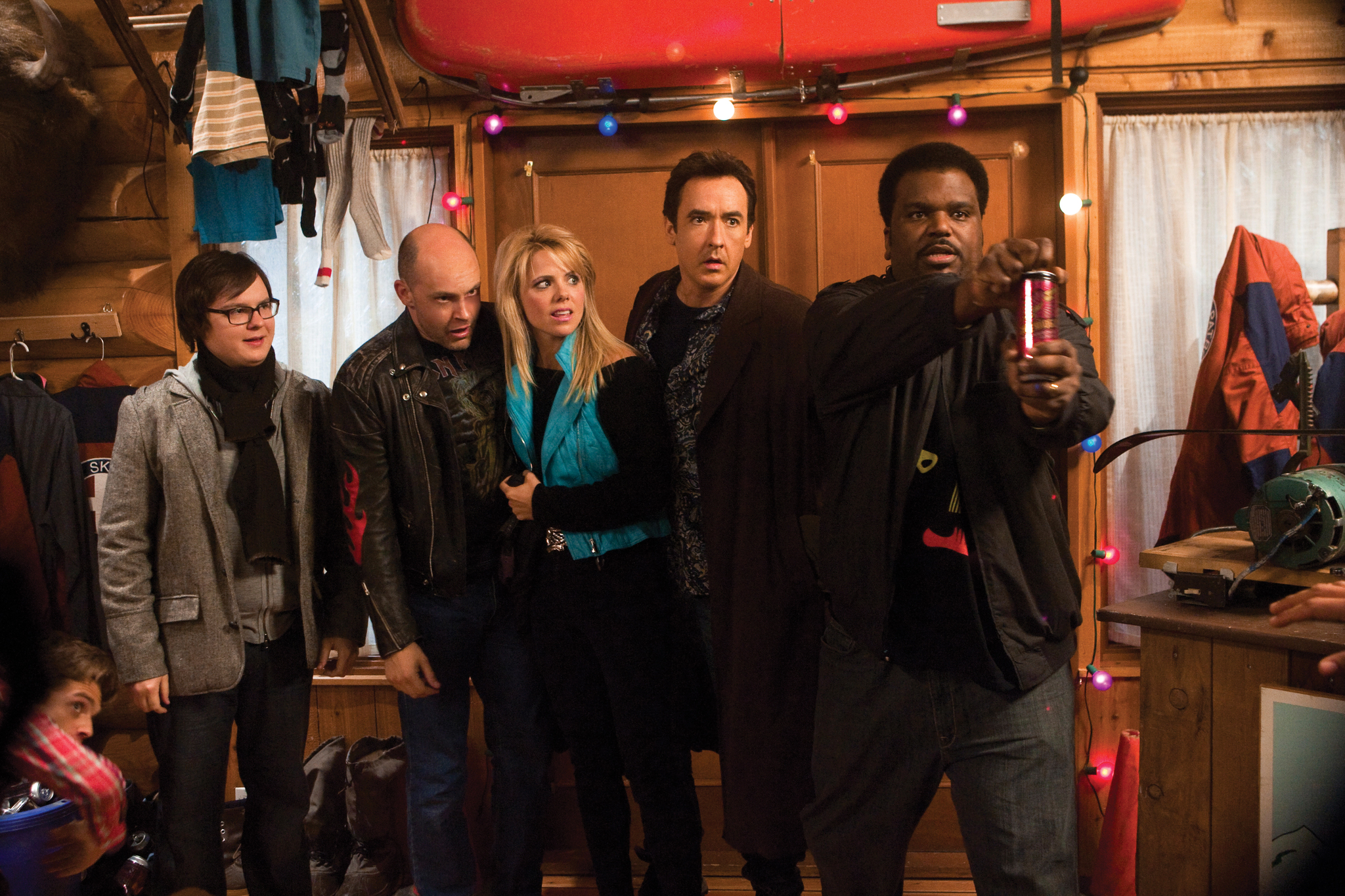 Still of John Cusack, Clark Duke, Craig Robinson, Rob Corddry and Collette Wolfe in Hot Tub Time Machine (2010)