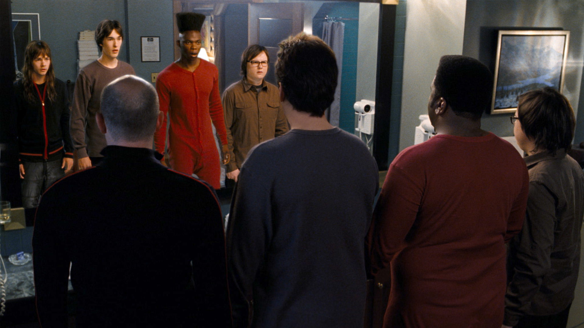 Still of John Cusack, Clark Duke, Craig Robinson, Rob Corddry and Brook Bennett in Hot Tub Time Machine (2010)