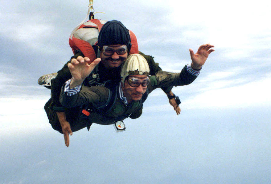 Getting a natural facelift at 120mph in a skydive with his instructor