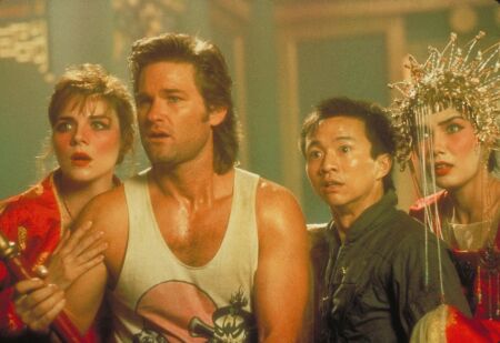 Still of Kim Cattrall, Kurt Russell, Dennis Dun and Suzee Pai in Big Trouble in Little China (1986)