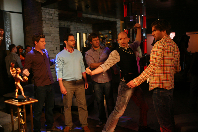 Still of Mark Duplass, Paul Scheer, Jonathan Lajoie, Stephen Rannazzisi and Nick Kroll in The League (2009)