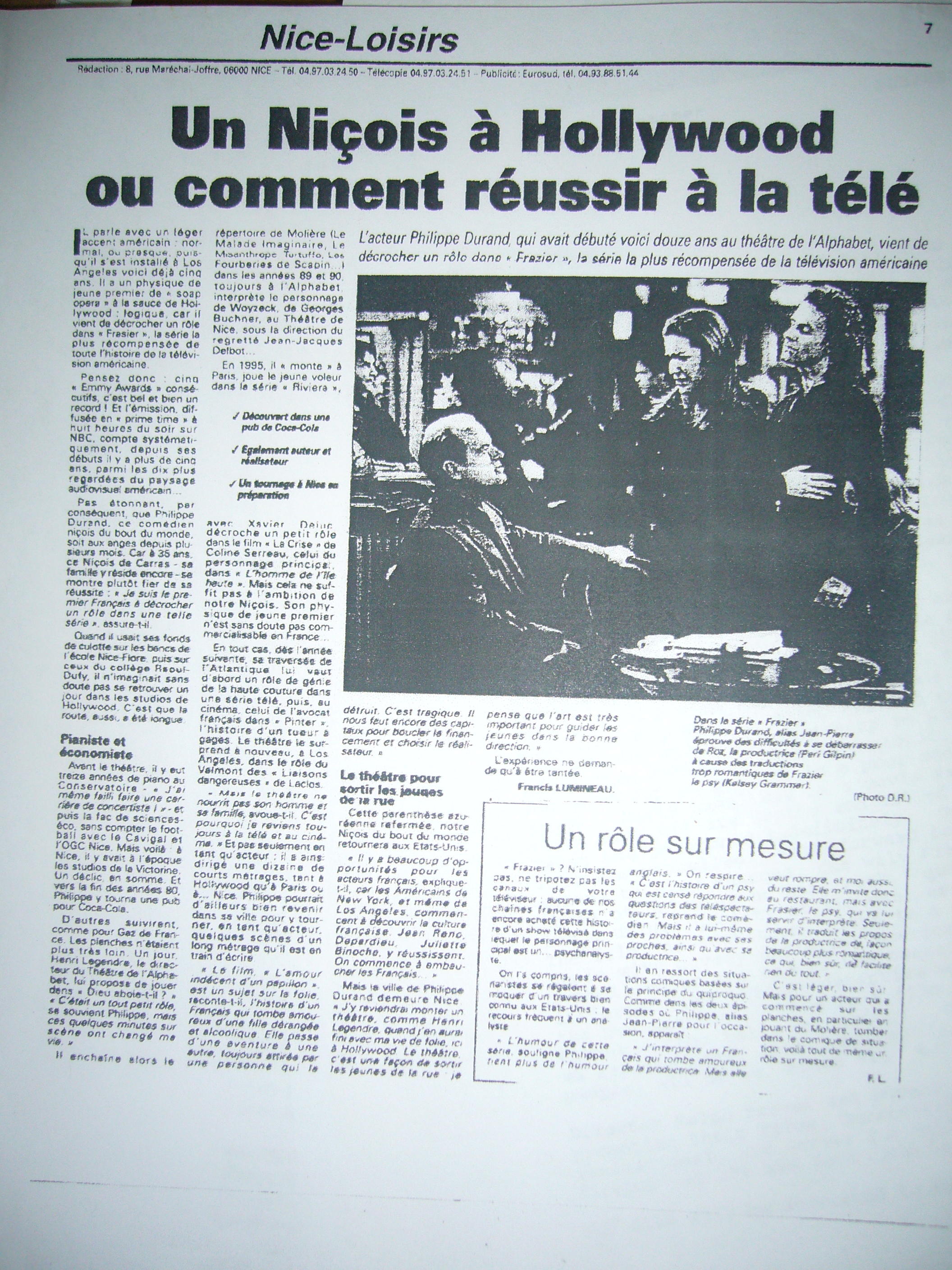 Frasier Article in France about Philippe Durand and his role in Frasier