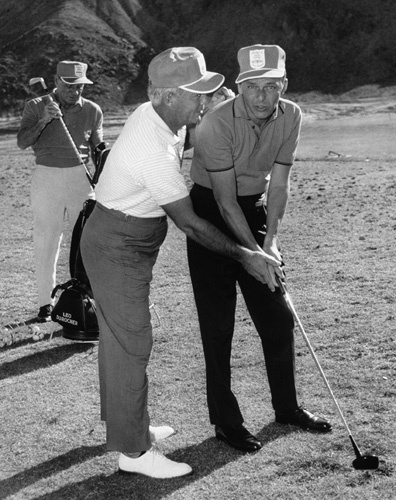 Frank Sinatra, Bo Wininger and Leo Durocher at the Canyon Country Club in Palm Springs for The Frank Sinatra Invitational Golf Tournament